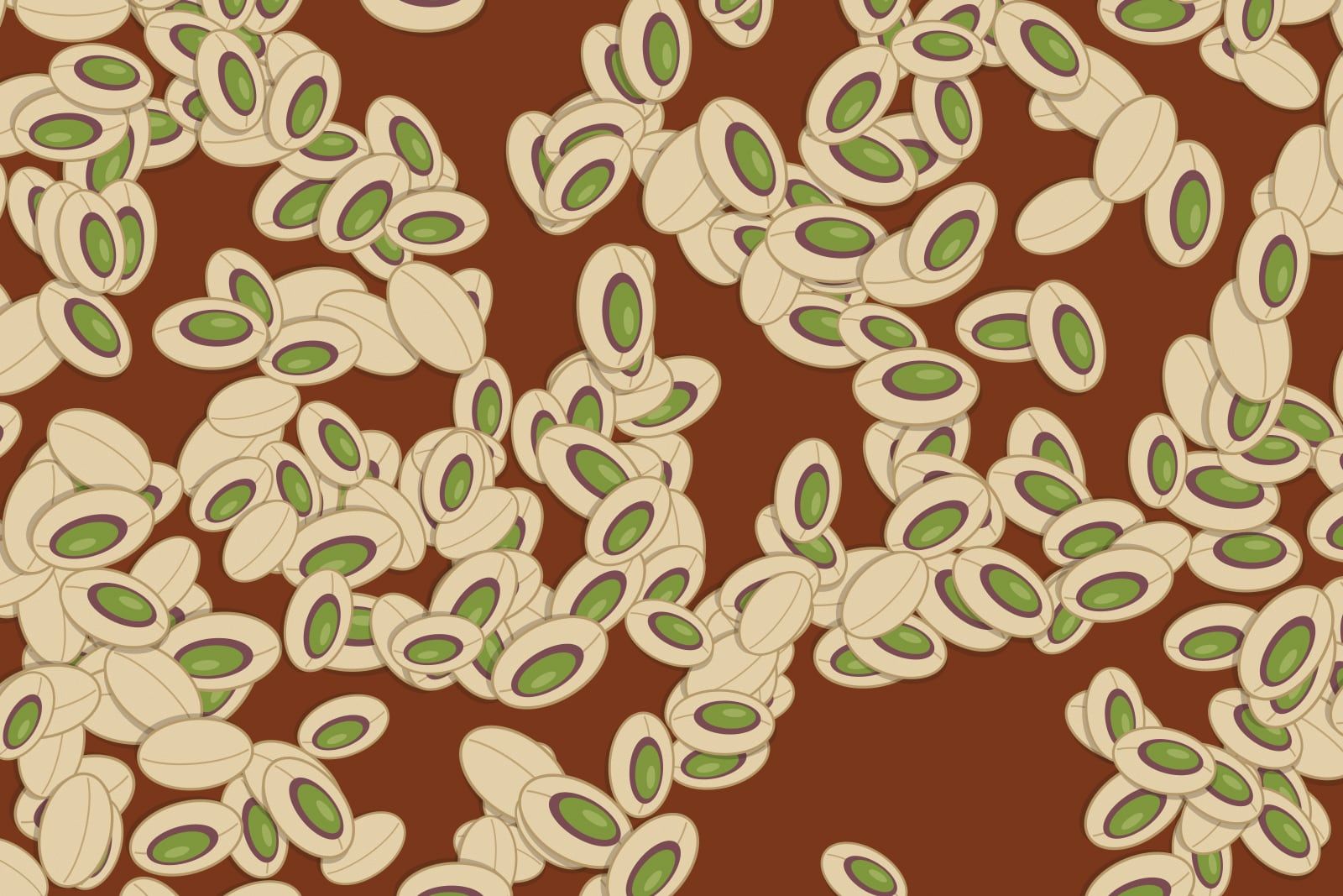 Kabuklu Antep fıstıklarından oluşan sık bir doku